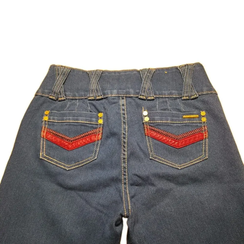 Paparazzi denim Jeans a triple-button high waist and distinctive red Trim